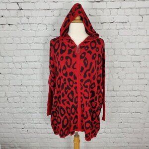JOSEPH A Modern Leopard Hooded Zip Front Sweater M NWT Red Black